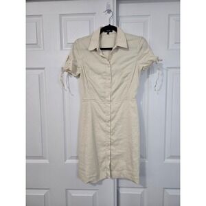 Theory Womens Cream Linen Blend Button Front Shirt Dress Tie Sleeve Size 4